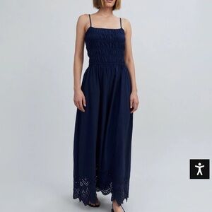 Solid & Eyelet Delta Midi Dress French Navy